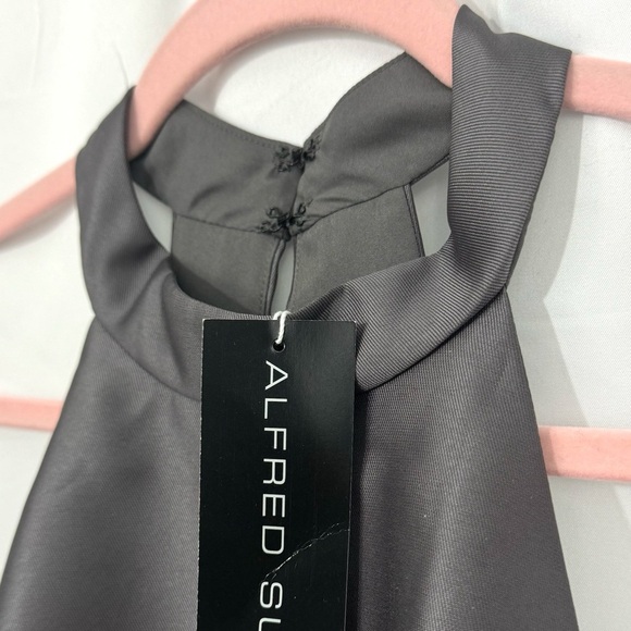 ALFRED SUNG Gown Halter Dress Caviar Gray Satin Twill Pockets Sz 8 NWT $248 D772 - Picture 5 of 13